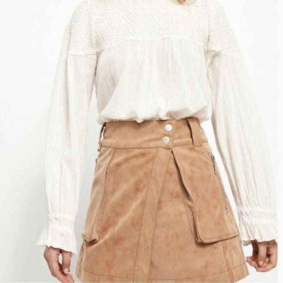 Free People Women's Mini Wrap Skirt Asymmetric Zippered Pockets Brown Size 2 - Picture 2 of 7